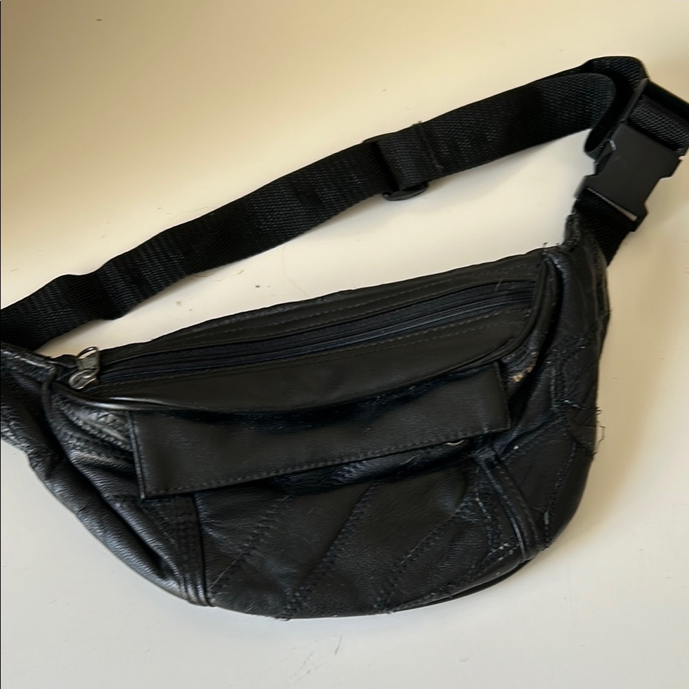 Black Leather Waist Bag